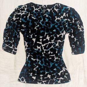 Alfani Women's Patterned Black and Teal Top